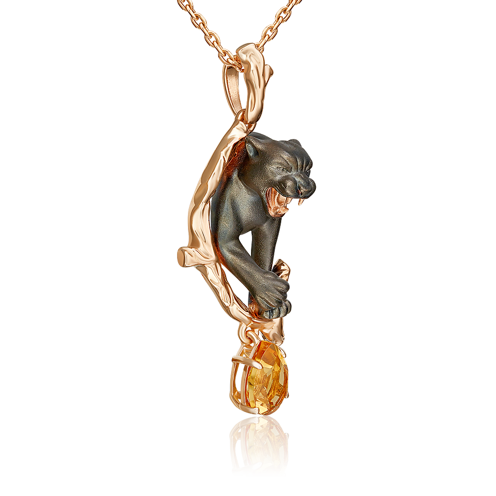 Подвеска «Чёрная пантера» из красного золота с цитрином
