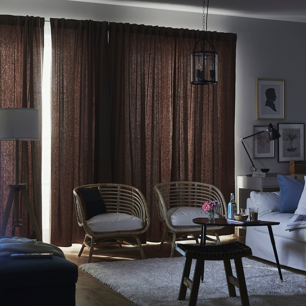 IKEA TIBAST  (ИКЕА ТИБАСТ)  -  Шторы, 1 пара, на ленте/темно-красные, 145x300 см