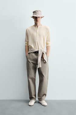 ZARA БРЮКИ RELAXED FIT С ХЛЯСТИКОМ, ЗЕЛЕНЫЙ/СЕРЫЙ