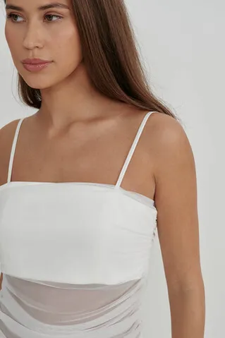 Топ из атласа с сеткой  кремового цвета