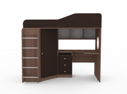 Кровать-чердак КарИВи Кадет 1 с металлической лестницей Бодего Темный Венге