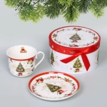 Чайная пара керамическая «Ёлочка» (кружка 400мл+блюдце) в подарочной коробке