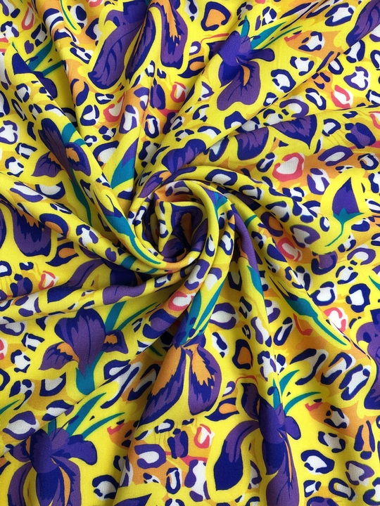 Штапель принт цветы, пятна фиолетов, бирюза на желтом BST3500D29C1