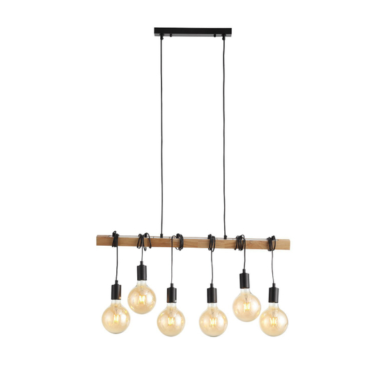 SL1142.403.06 Светильник подвесной Черный, Светлое дерево E27 6*60W