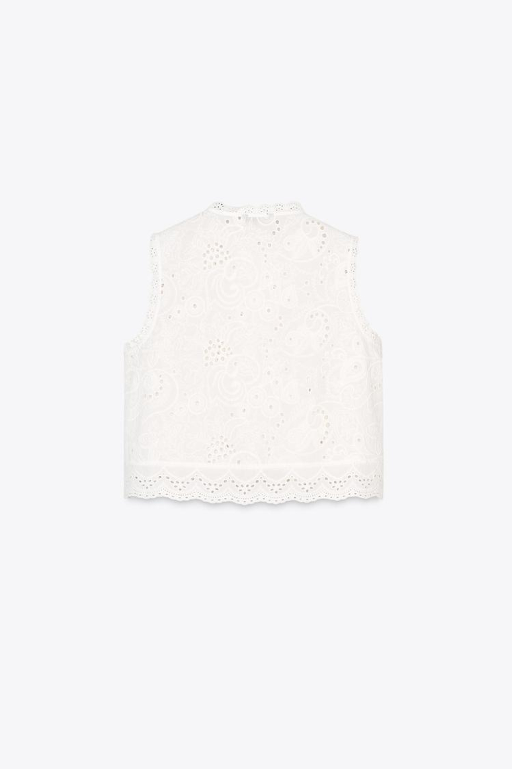 ZARA ТОП С АЖУРНОЙ ВЫШИВКОЙ, БЕЛЫЙ