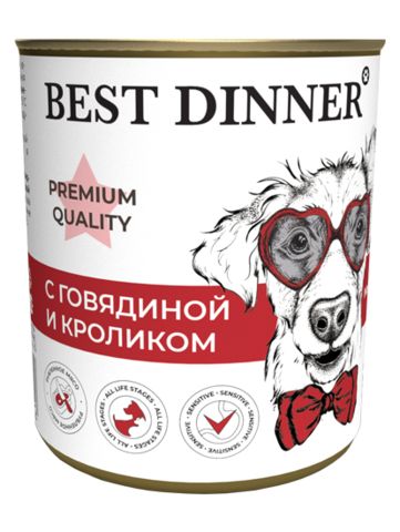 Best Dinner Premium Меню №3 консервы для взрослых собак и щенков с 6 мес (говядина и кролик) 340 гр