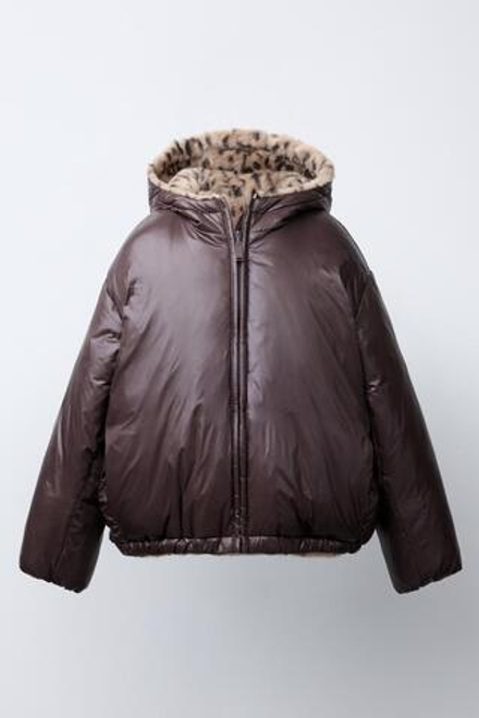 ZARA ДВУСТОРОННЯЯ КУРТКА, ТЕМНО-КОРИЧНЕВЫЙ