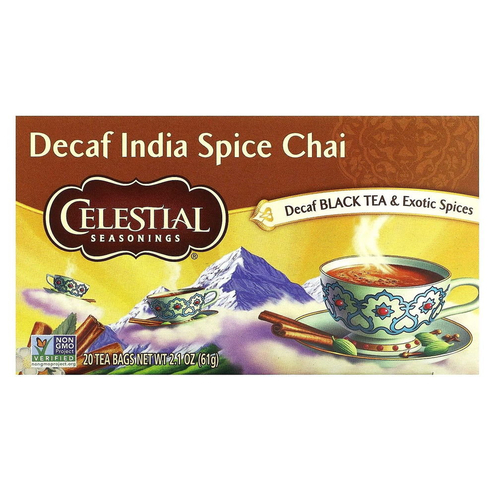 Celestial Seasonings, Black Tea, чай со специями из Индии, чай без кофеина, 20 чайных пакетиков, 61 г (2,1 унции)