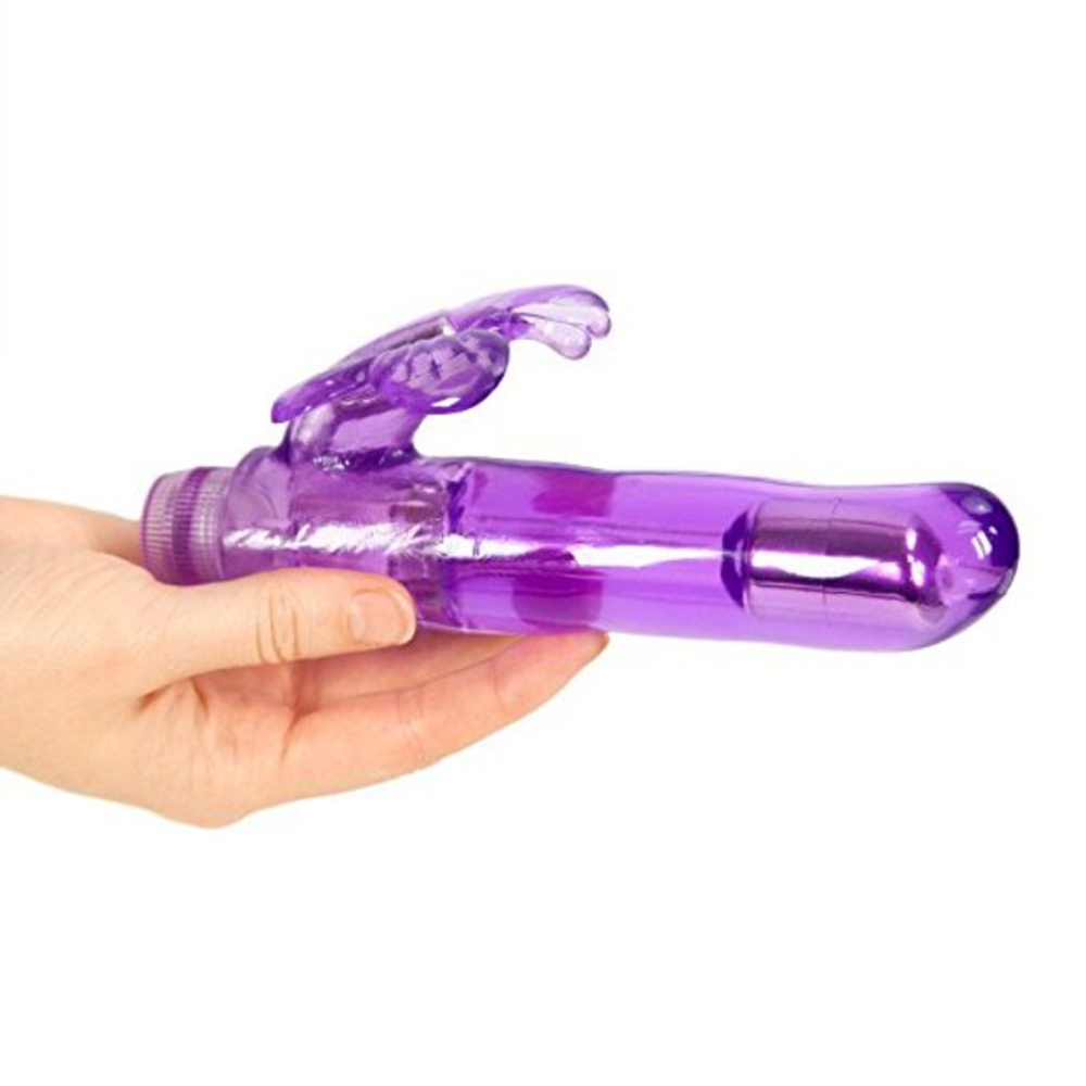Фиолетовый вибратор для двойной стимуляции Crystal Butterfly (Цвет: фиолетовый)