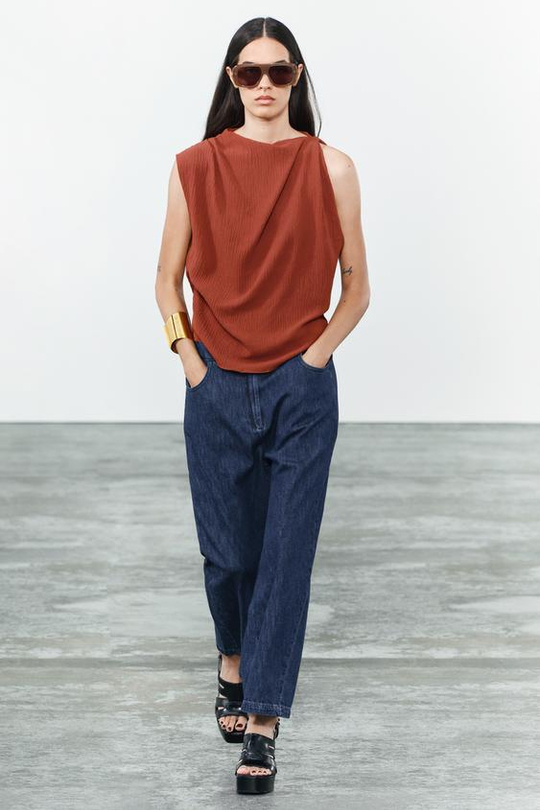 ZARA ТОП АСИММЕТРИЧНОГО КРОЯ В СТИЛЕ РУСТИК, МЕДНЫЙ