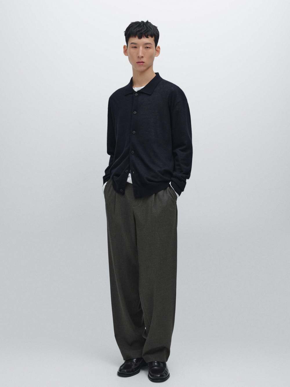 Massimo Dutti Вязаный кардиган из кашемира, темно-синий