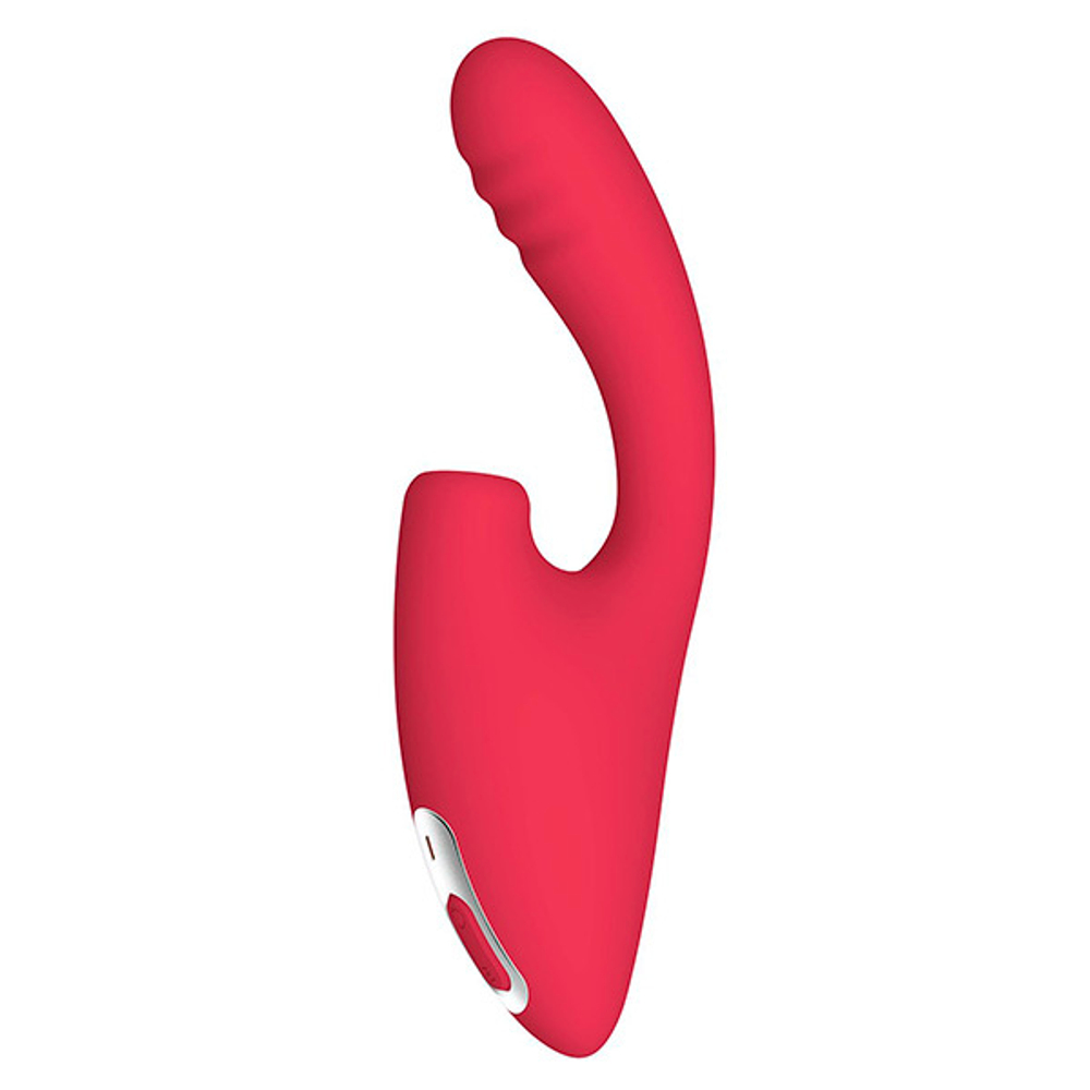 Красный двойной вибростимулятор 20,2см с вакуумом BeYourLover Cardinal TW012A