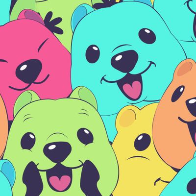 толпа квокк. Веселые маленькие кенгуру. Мордочки