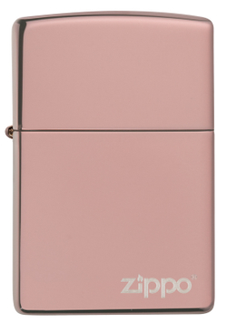 Фото бензиновая зажигалка  гламурная розовая High Polish Rose Gold ZIPPO 49190ZL с логотипом в коробке