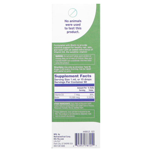 Life-flo, капли биотина, натуральная ваниль, 59 мл (2 жидк. унции)