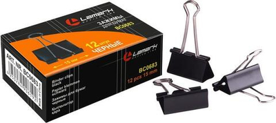 Зажимы для бумаг черные 15мм 12шт. (Lamark)