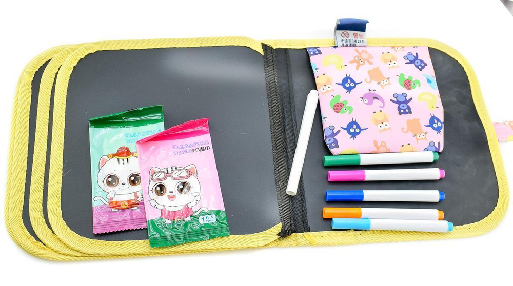 Набор для рисования на липучке, 8ли+6 мелов.фломастеров, 2салфетки, голубой