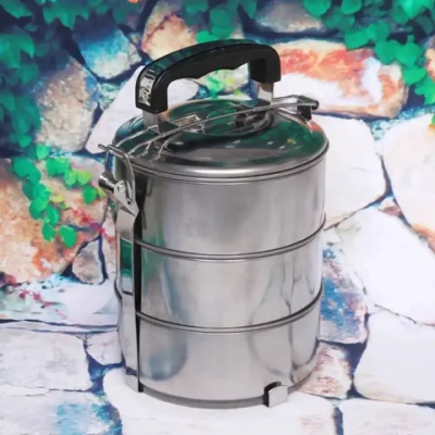 Контейнер для продуктов металлический 13*16,5см 3уровня, пластиковая ручка