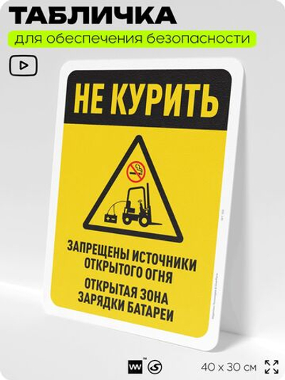 Табличка для обеспечения безопасности "Не курить, запрещены источники открытого огня", для офиса, по охране труда для предприятия, организаций, 40х30 см, Silver Plane x Айдентика Технолоджи