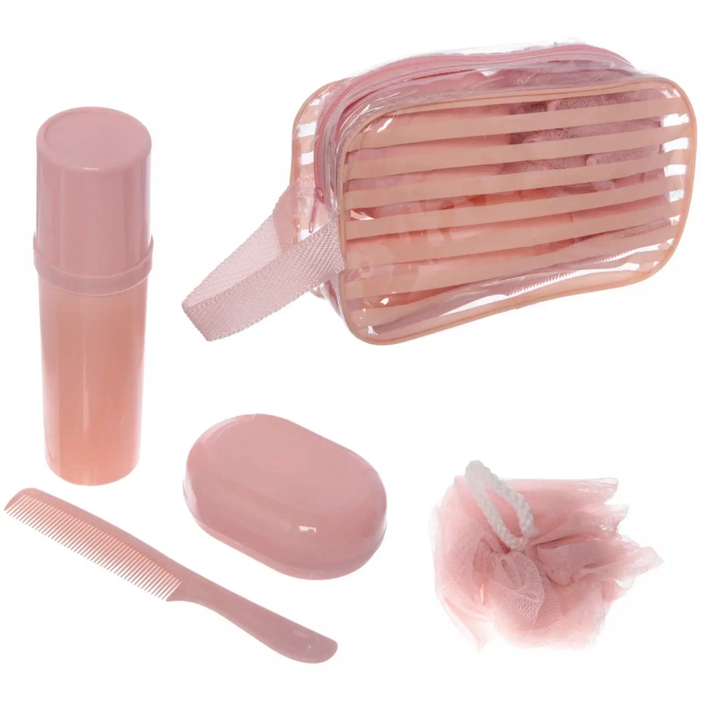 Набор банный дорожный 4шт «Traveler - Полоска», микс 2 цв., (мочалка, футляр 2шт, расческа), 21*12*7см✦