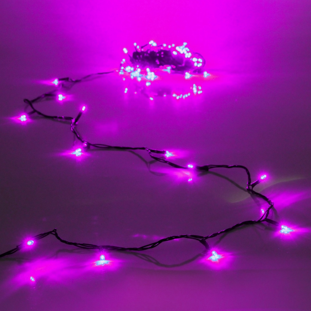 Гирлянда для дома 7,5м 80 ламп LED зелёный пров.,8 реж, IP-20, Розовый