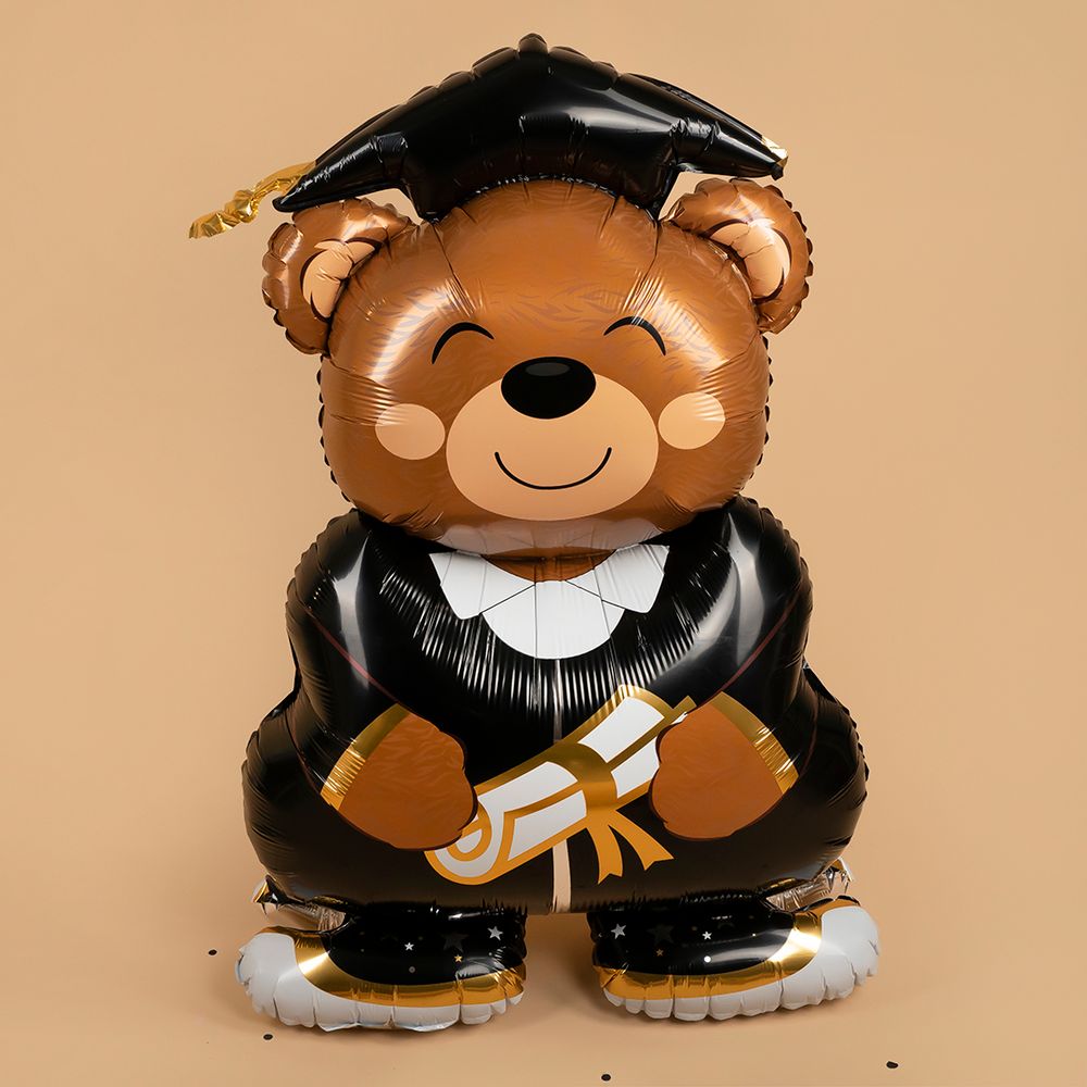 Шар 3D (58''/147 см) Фигура на подставке, Мишка Выпускник, 1 шт. в уп.