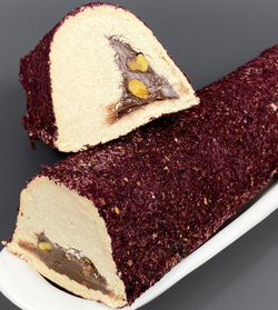 Халва Sahinoglu тахинная с шоколадной пастой и фисташкой в обсыпке розы 300г