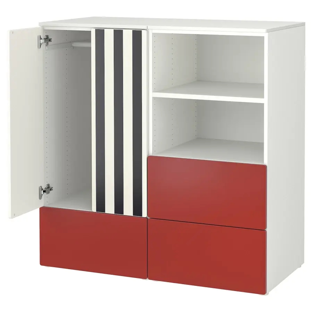 Книжный шкаф - IKEA SMÅSTAD / PLATSA /SMАSTAD / СМОСТАД/ ПЛАТСА ИКЕА, 123х120 см, белый/красный/черный