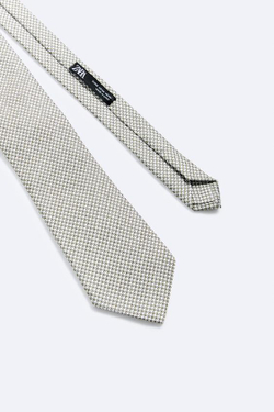 ZARA ГАЛСТУК ИЗ ВИСКОЗЫ И ШЕЛКА С УЗОРОМ «ГУСИНАЯ ЛАПКА», ЗЕЛЕНЫЙ