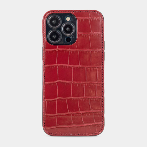 Чехол для iPhone 14 Pro Max из кожи крокодила, цвета бордовый лак