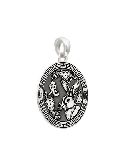 Китайский знак зодиака Кролик подвеска из серебра 925 пробы, вид сбоку