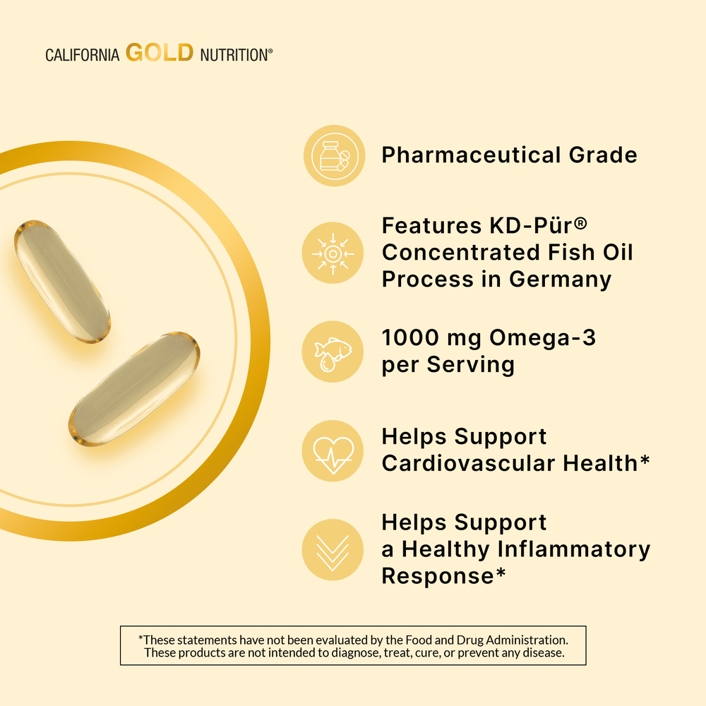 California Gold Nutrition, Omega 800, ультраконцентрированный рыбий жир с омега-3, в форме триглицеридов KD-pur, 90 капсул из рыбьего желатина (1000 мг в 1 капсуле)