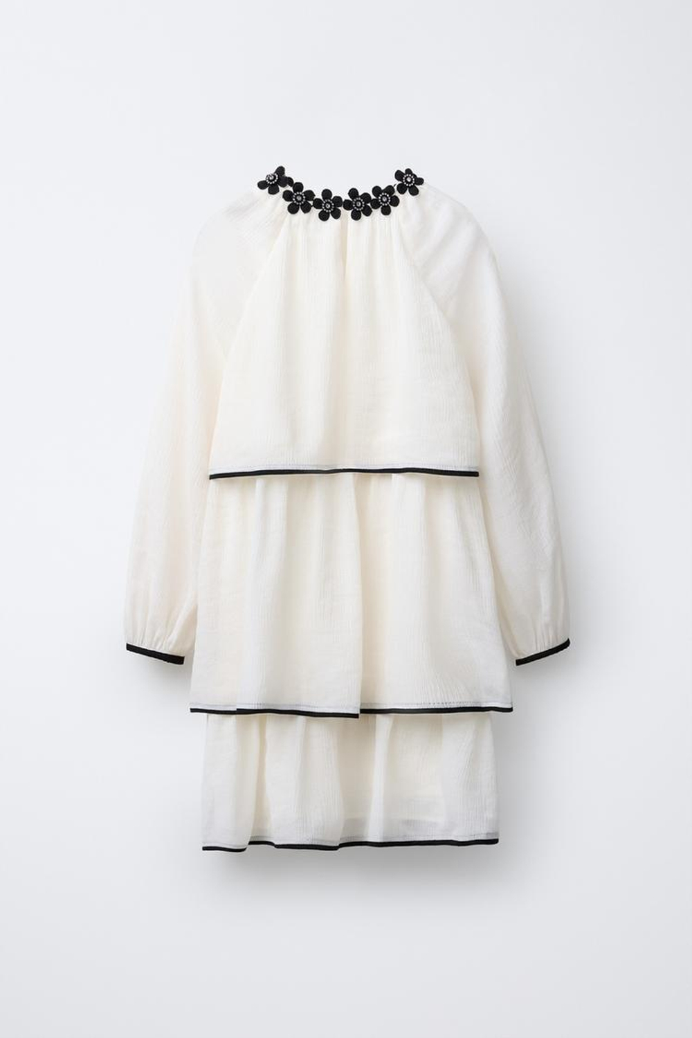 ZARA ЛЕГКОЕ ПЛАТЬЕ С ЦВЕТОЧНЫМ УКРАШЕНИЕМ, ЭКРЮ