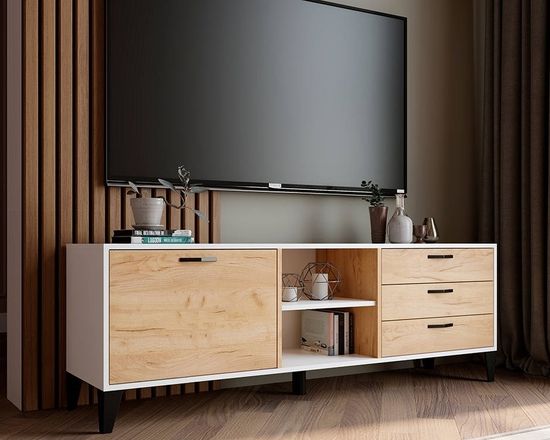 Тумба-ТВ ПАРУС-9 белый / дуб крафт золотой