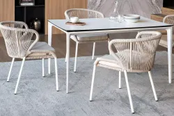 "Малага" обеденная группа на 4 персоны со стульями "Милан", каркас белый, роуп бежевый
