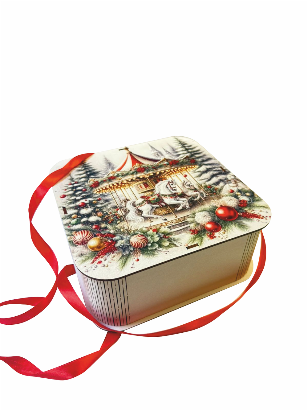 Деревянная Новогодняя упаковка,подарочная бандероль Карусель