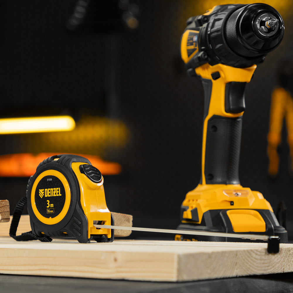 Рулетка 3м х 16мм, обрезиненный корпус, автоматическая фиксация Denzel