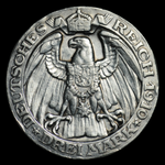 Юбилейная серебряная монета 3 марки 1910 г. Германия