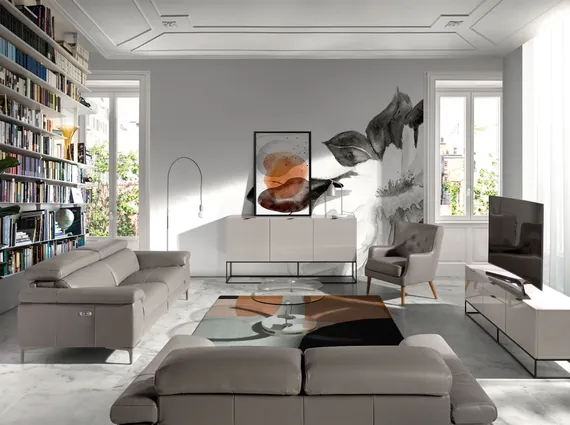 Трехместный диван с реклайнером Angel Cerda 5320-3P, серая кожа