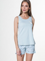 Летняя хлопковая пижама с принтованными шортиками (Размер: S) (Цвет: голубой)