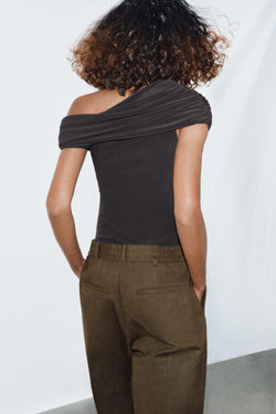 ZARA БОДИ АСИММЕТРИЧНОГО КРОЯ СО СБОРКАМИ, АНТРАЦИТОВО-СЕРЫЙ