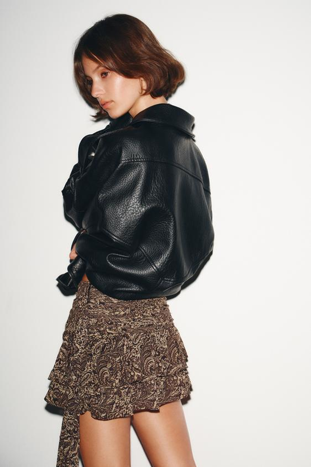 ZARA ЮБКА-БРЮКИ СО СКЛАДКАМИ И ОБОPКАМИ, ЛЕОПАРДОВЫЙ