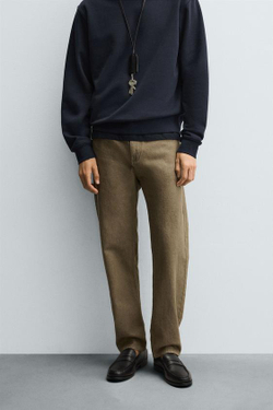 ZARA ХЛОПКОВЫЕ БРЮКИ REGULAR FIT, РЫЖЕВАТО-КОРИЧНЕВЫЙ