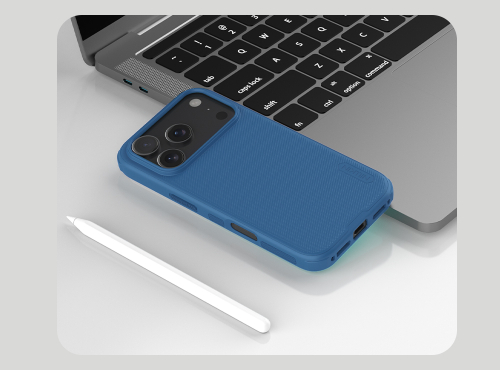 Противоударный чехол синего цвета от Nillkin для смартфона iPhone 17 Pro, серия Super Frosted Shield Pro