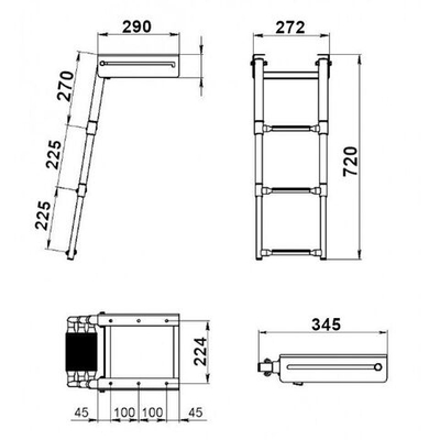 Трап телескопический выдвижной, 3 черных ступени (ширина 272 мм.) AISI 316 (10269559)