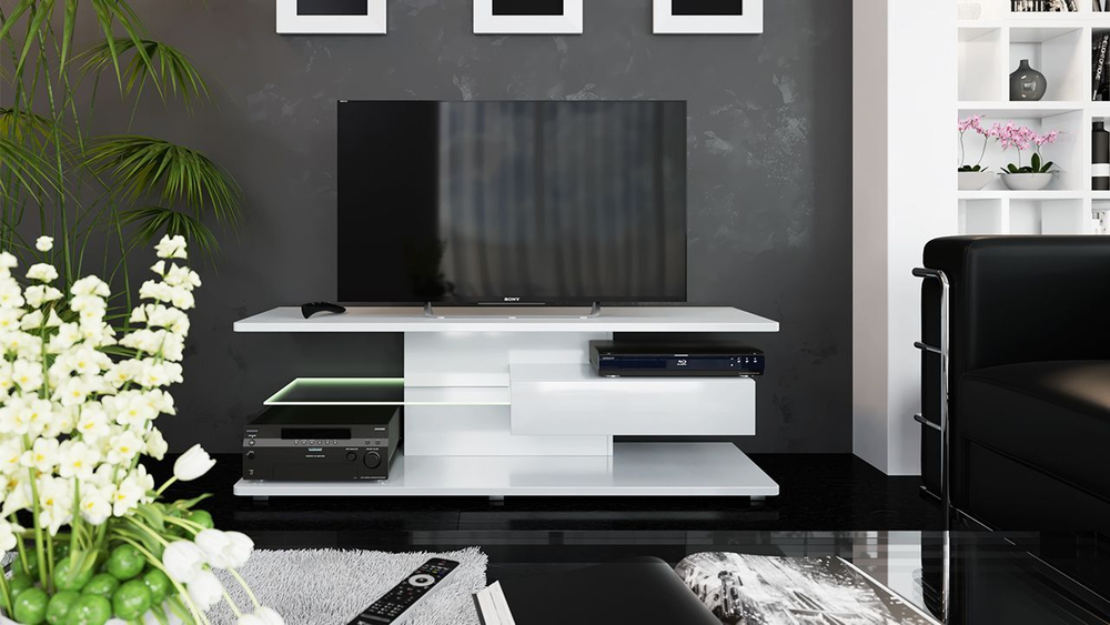 Тумба под телевизор напольная Белый глянец 140х44х46 см