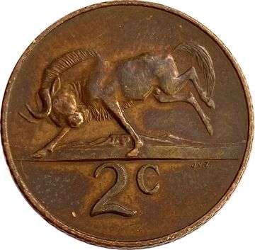 2 цента 1965 ЮАР (Надпись на английском языке - "SOUTH AFRICA")