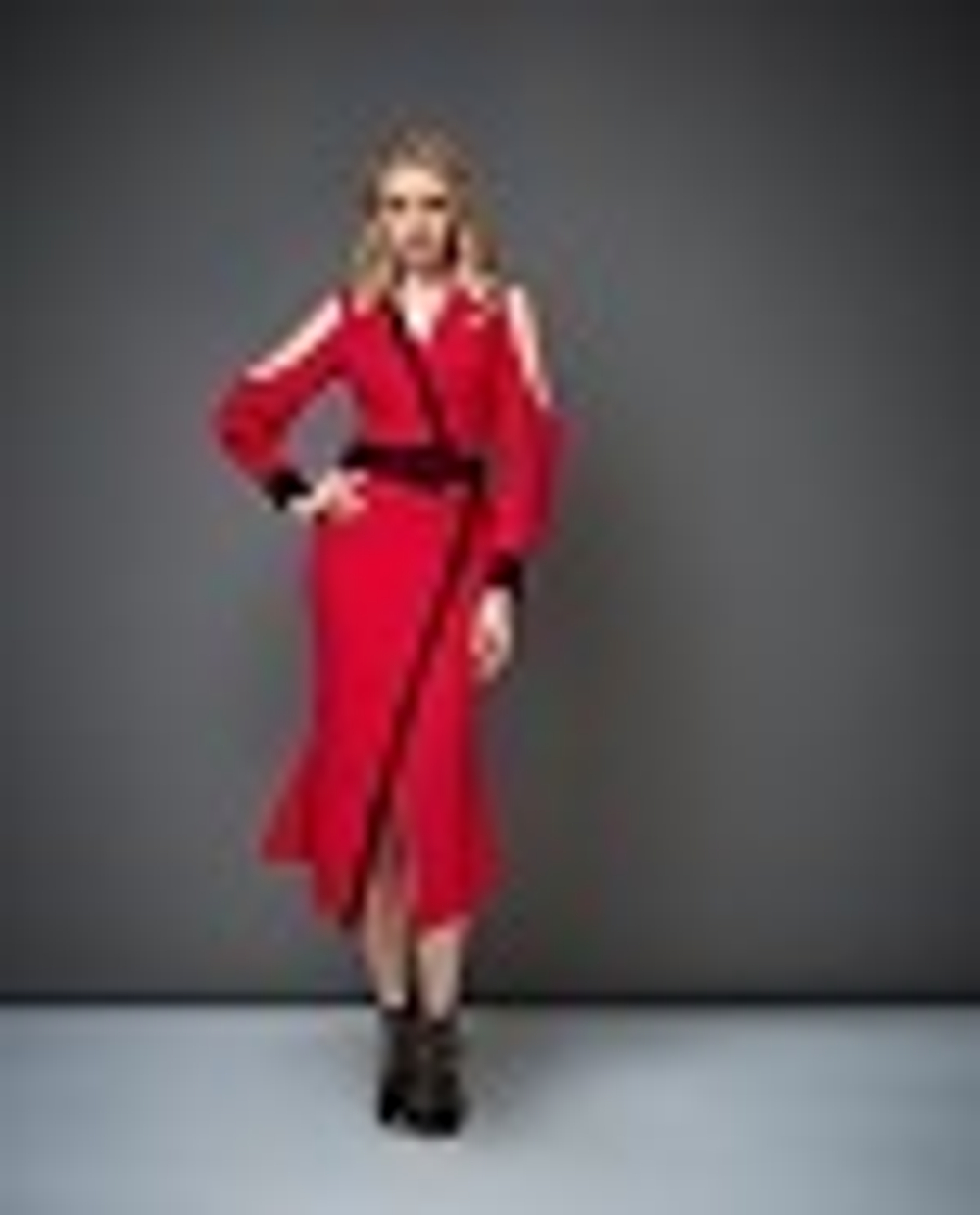 22-02-20 SS Платье с контрастной планкой по полочке и юбке, красный, черный XL