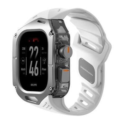 Спортивный ремешок-чехол Aulumu A01 Titanium Cover для Apple Watch Ultra 2–3 Полупрозрачный поликарбонатный чехол с матовой накладкой из титана с алмазоподобным покрытием и водостойкий ремешок в футуристическом стиле из фторэластомера с алюминиевой застёж