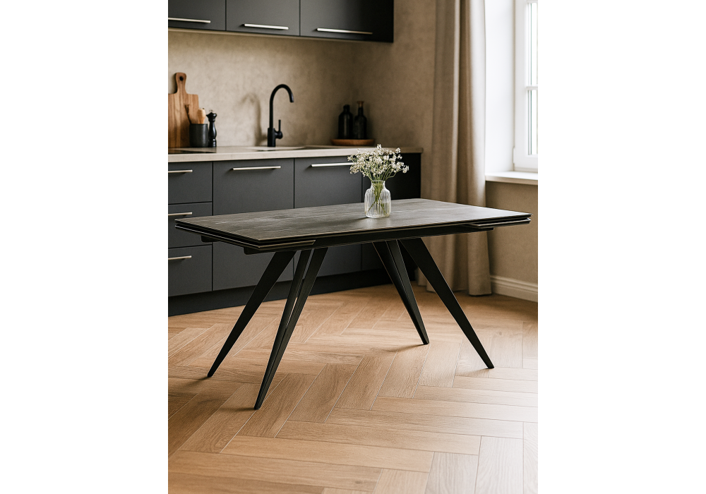 Керамический стол Woodville Дарвин 160(220)х89 серый мрамор larka grey, черный